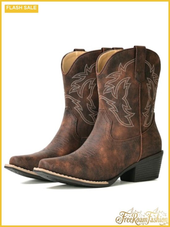 Shoes - Women's Faux Leather Snip Toe Ankle Cowboy Boots Western Booties